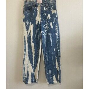 Revice Jeans Womens Sz 26 Two Tones Straight Bleach Dye Tie Buttons 100% Cotton